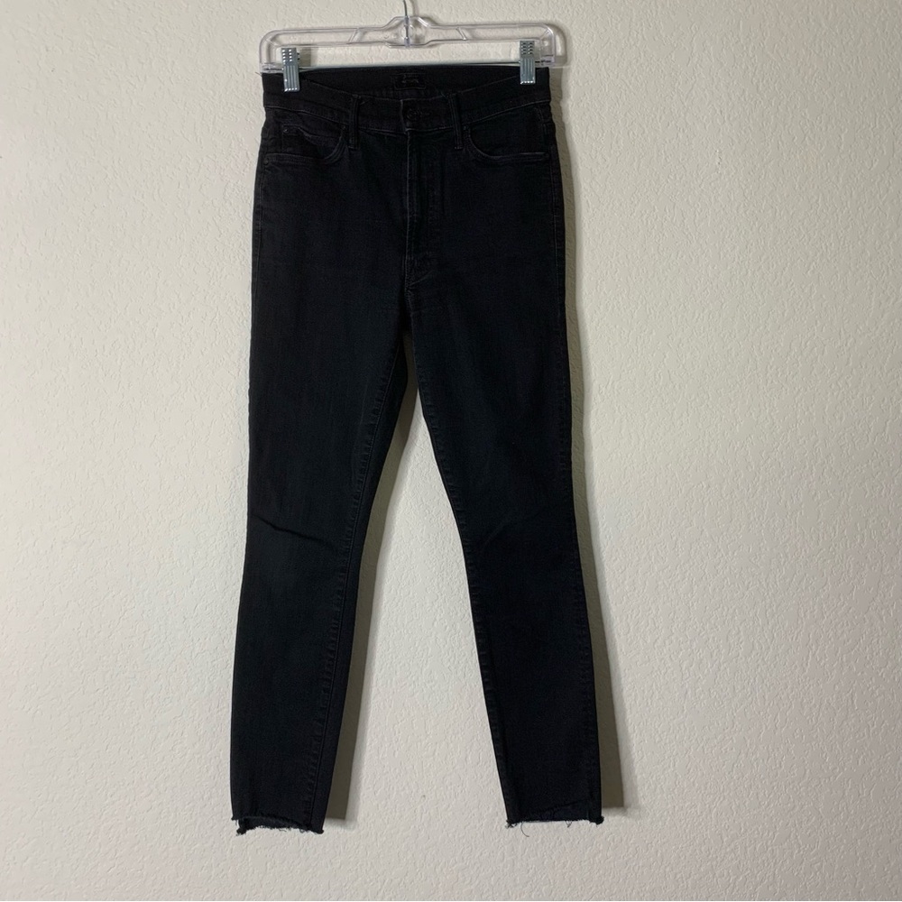 Mother Womens black stunner zip ankle step fray jeans in not guilty 26